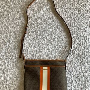 Michael Kors Brown and Orange Messenger Bag with Sporty Stripe
